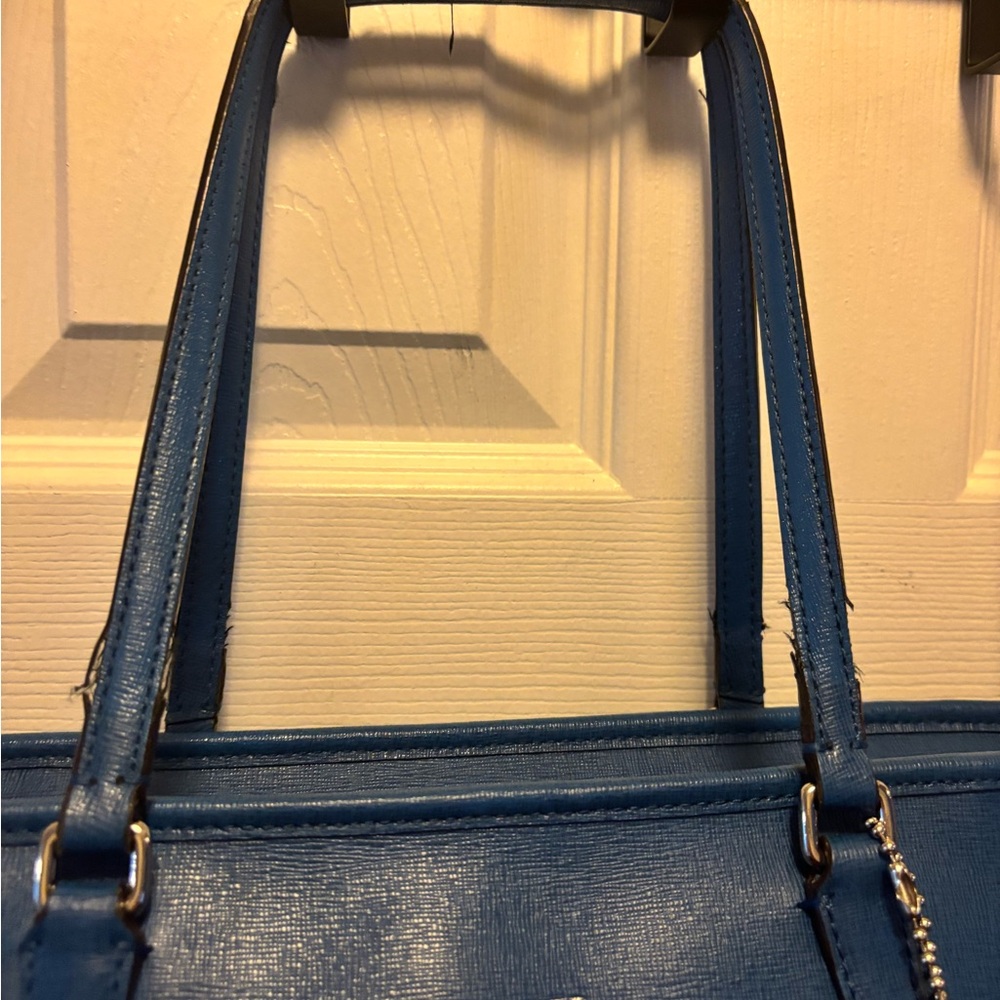 Coach 2013 (23578) City Tote Blue Saffiano Leather Medium Zip Top Tote in VGUC - Picture 6 of 15